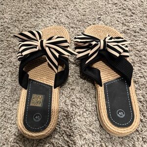 Stylish Black and Tan Sandals with Bow